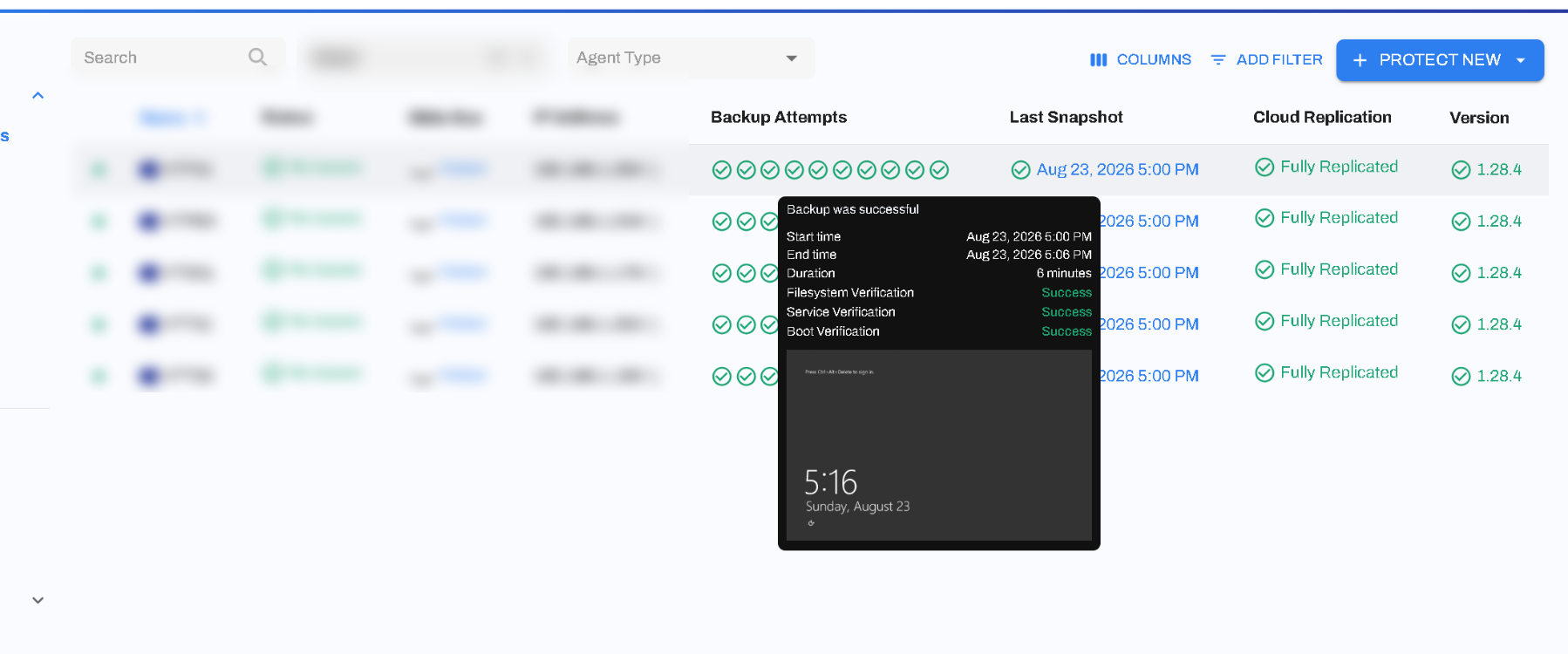 Anonymized screenshot verification and recovery validation