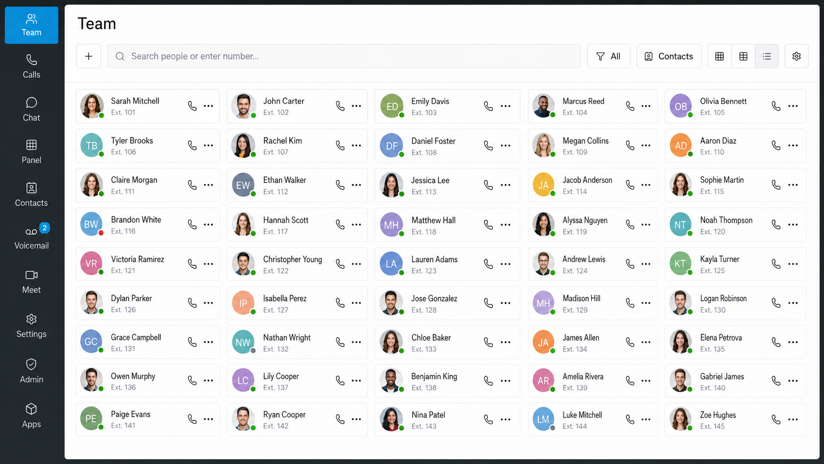 VoIP and team communications dashboard